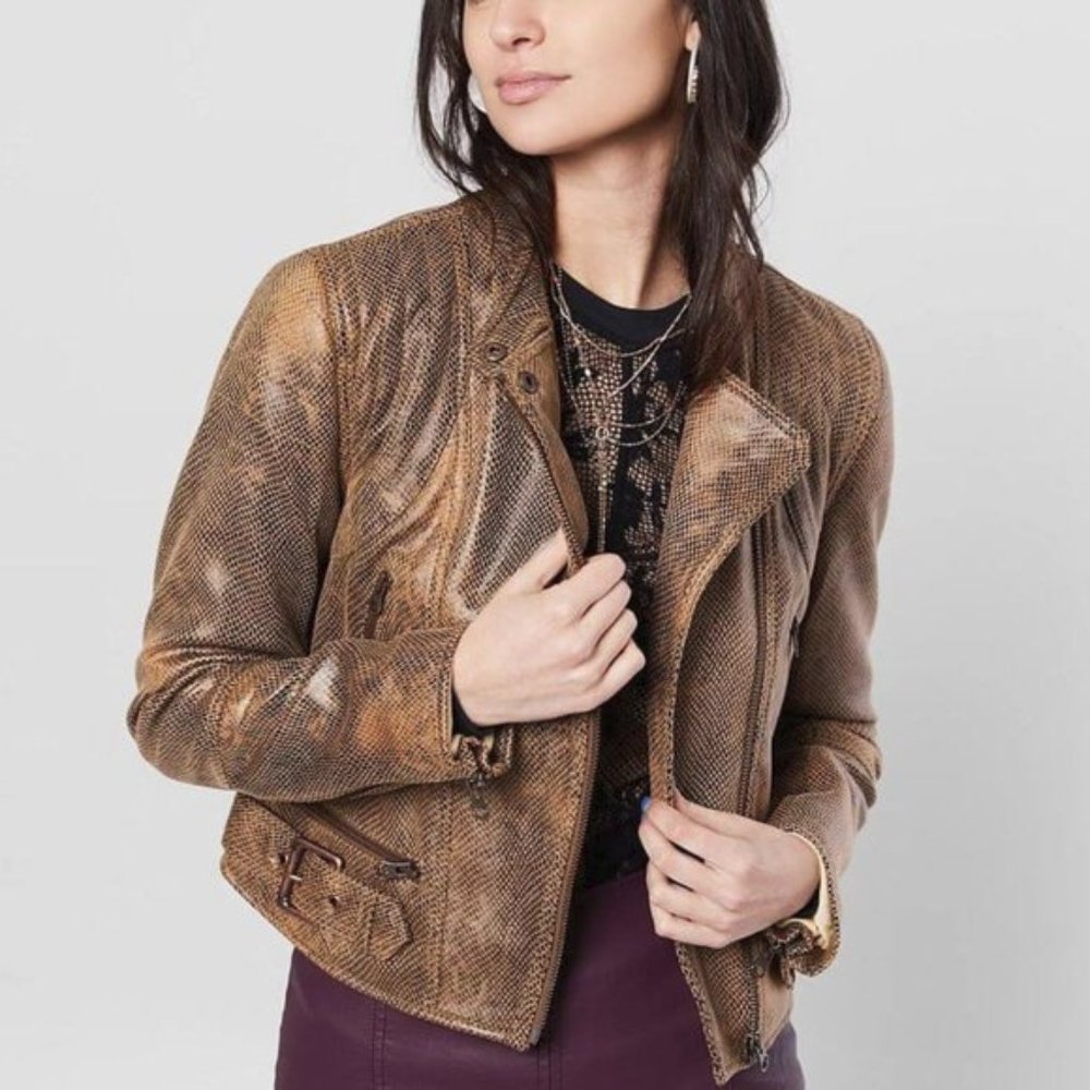 Free People Fenix Vegan Leather Snakeskin Jacket XL NWT